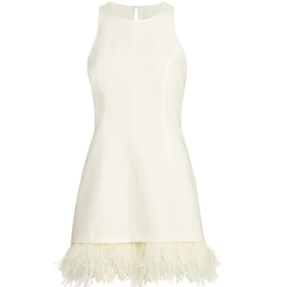 Cinq a Sept - White Catherine Feather-Trimmed Mini Dress - Size 2